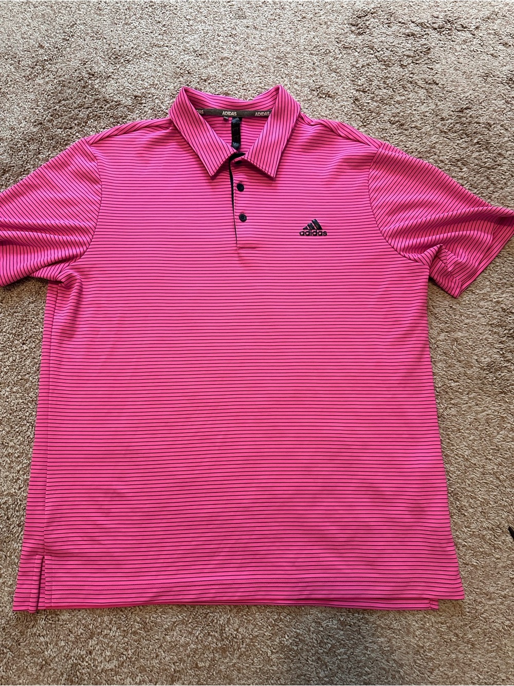 Adidas Men’s Golf Polo Pink and Black Striped Size Large Short Sleeve